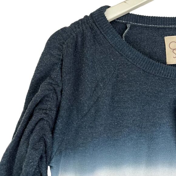 New Chaser Women US M Sweatshirt Ruched Sleeves Cozy Pullover White Gray Sweater - Picture 5 of 9